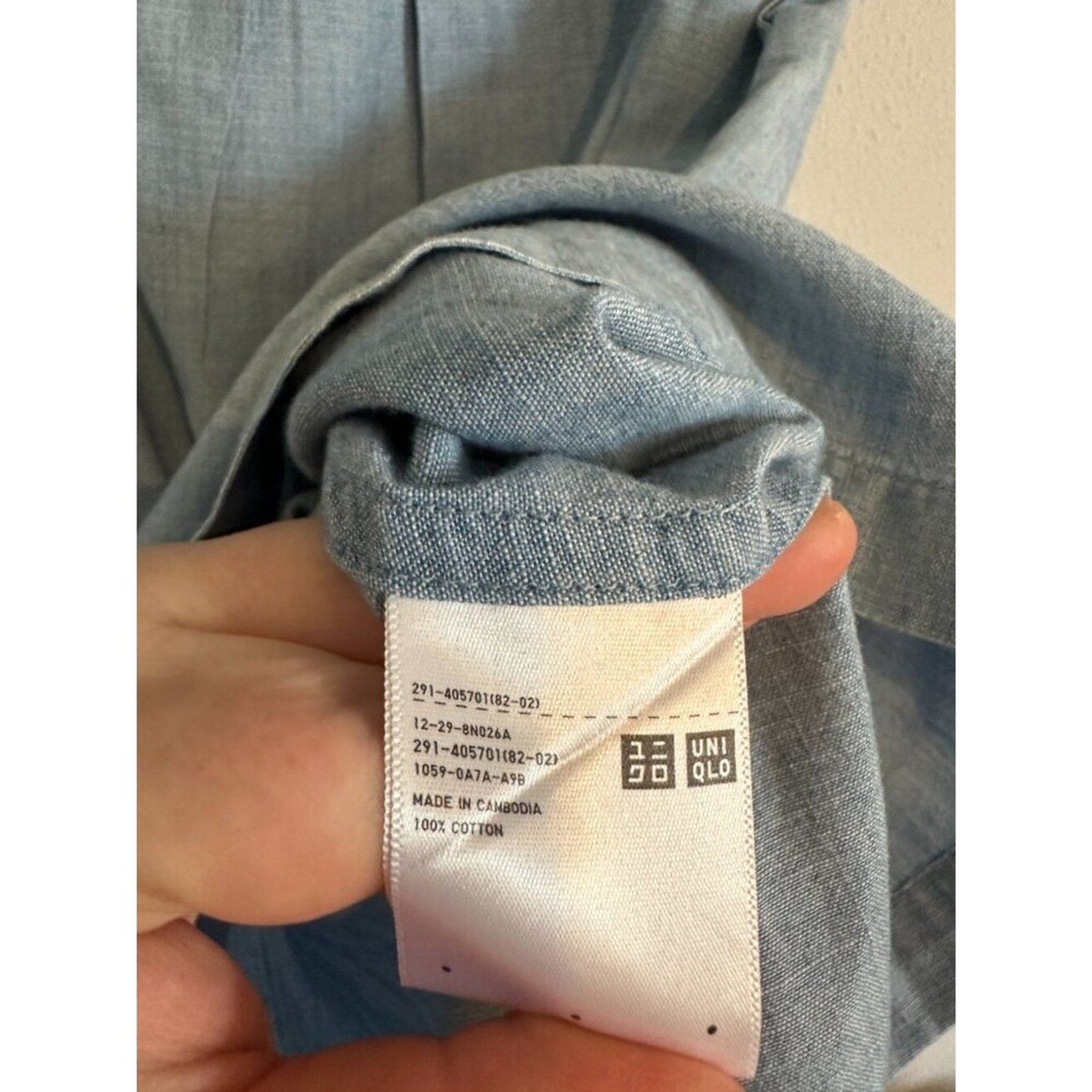 Uniqlo Chambray Shift Dress Women M Light Blue Sleeveless Cotton Casual Pockets - Picture 4 of 6